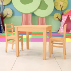 Flash Furniture Kids Natural Solid Wood Table And Chair Set For Classroom, Playroom, Kitchen