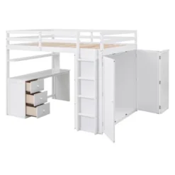 Full Size Loft Bed With Drawers, Desk And Wardrobe - ModernLuxe -Children Household Series GUEST 01533f27 bfae 4d75 a26c fbf261428b1f