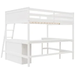 Full Size Wooden Loft Bed With Shelves And Desk - ModernLuxe -Children Household Series GUEST 0204d3c5 0914 4944 894a 67771acea383