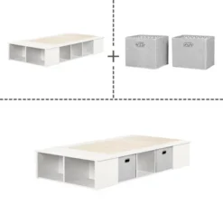 Twin Flexible Platform Bed With Baskets Pure White - South Shore -Children Household Series GUEST 0281eff3 ea6f 4acc 9529 a78aca669f20