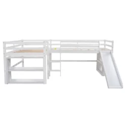 Twin Size L-Shaped Loft Bed With Movable Two-Tier Shelves And Slide - ModernLuxe -Children Household Series GUEST 07caf629 44da 4031 a851 47734d63f1a3