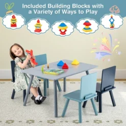 Costway 5 Piece Kids Wooden Activity Table And 4 Chairs Play Set Gift W/ Building Blocks -Children Household Series GUEST 07ffa41a 0fbb 4514 a500 6ad2fe5a0cee