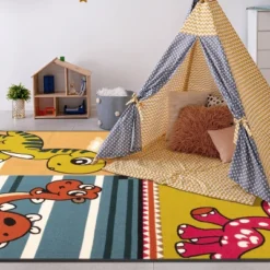 Dinoventure Dinosaurs Non-Slip Kids Playroom Decor Washable Indoor Area Rug By Blue Nile Mills -Children Household Series GUEST 0831458c aac7 479f bad0 253413719c6f