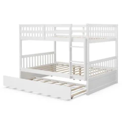 Costway Full Over Full Bunk Bed Platform Wood Bed W/ Trundle & Ladder Rail Brown/White 19 Costway Full Over Full Bunk Bed Platform Wood Bed W/ Trundle & Ladder Rail Brown/White -Children Household Series GUEST 0a3d3ea6 93f6 45fc 9328 c9f6cc7e3ac7