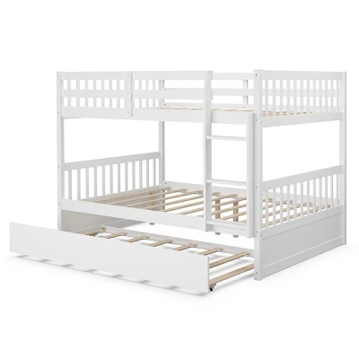 Costway Full Over Full Bunk Bed Platform Wood Bed W/ Trundle & Ladder Rail Brown/White 9 Costway Full Over Full Bunk Bed Platform Wood Bed W/ Trundle & Ladder Rail Brown/White - Image 9