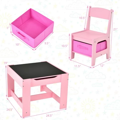 Costway 3 In 1 Kids Wood Table Chairs Set W/ Storage Box Blackboard Drawing Pink 1 Costway 3 In 1 Kids Wood Table Chairs Set W/ Storage Box Blackboard Drawing Pink