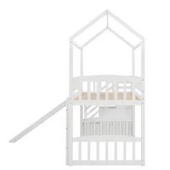 Twin Size House Shape Loft Bed With Two Drawers And Slide - ModernLuxe -Children Household Series GUEST 0ba377ba d611 4001 9665 ef1f046ce887
