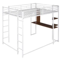 Full Size Metal Loft Bed With 2 Shelves And One Desk - ModernLuxe -Children Household Series GUEST 0baa9700 b99e 4758 ac93 d74933f66e7f