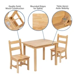 Emma And Oliver Kids 3 Piece Solid Hardwood Table And Chair Set For Playroom, Kitchen -Children Household Series GUEST 0bf9d919 a115 4ffe a6b2 d493e1126156