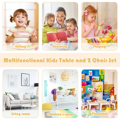 Costway Kids Wooden Table & 2 Chairs Set Children Activity Table Set 3 Costway Kids Wooden Table & 2 Chairs Set Children Activity Table Set - Image 3