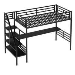 Metal Twin Size Loft Bed With Desk, Black - ModernLuxe -Children Household Series GUEST 0fba7b43 5338 471d 9e9a 0931239107e9