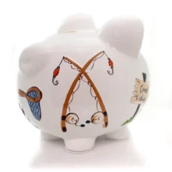 Bank Gone Fishing Pig Bank - One Bank 7.75 Inches - Net Rod Reel Save - 36870 - Ceramic - Multicolored -Children Household Series GUEST 10fff747 df68 4c22 aa0a 9a9b82458ab6