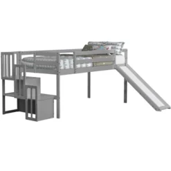 Twin Size Loft Bed With Staircase, Safety Guardrails And Slide-ModernLuxe -Children Household Series GUEST 117bafb7 2d3d 439e a890 580267b9e989