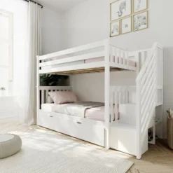 Max & Lily Twin Over Twin Staircase Bunk With Trundle