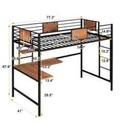 Twin Metal Loft Bed With Desk And Shelve - ModernLuxe -Children Household Series GUEST 135b5db2 68bf 46e3 89ad c5cf40d2ec61