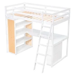 Loft Bed With Ladder, Shelves, And Desk - ModernLuxe -Children Household Series GUEST 13e1d57e 8779 4e06 a4fb 7aa7ca36c889
