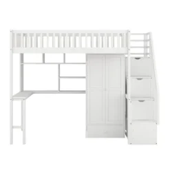 Twin Size Loft Bed With Shelf, Drawers, Desk And Wardrobe - ModernLuxe -Children Household Series GUEST 143e9397 cea8 4415 80b9 6d13cde0210d