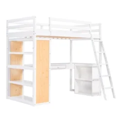 Loft Bed With Ladder, Shelves, And Desk - ModernLuxe -Children Household Series GUEST 14e2f3ad 9608 48de 9770 a39b467ceba8