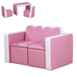 Qaba Kids Sofa Set 2-in-1 Multi-Functional Toddler Table Chair Set 2 Seat Couch Storage Box Soft Sturdy -Children Household Series GUEST 16eec4b8 0836 41fc 9512 f7398b1087ff