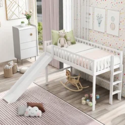 Twin Size Loft Bed With Ladder And Slide-ModernLuxe -Children Household Series GUEST 17b73710 3dc5 48e7 a738 c63aa203c8f5