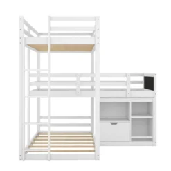 Twin Size L-shaped Wood Triple Bunk Bed With Storage Cabinet, Ladder And Blackboard-ModernLuxe -Children Household Series GUEST 180ede9a 71fb 495e 88c0 dcaf1c5422e7