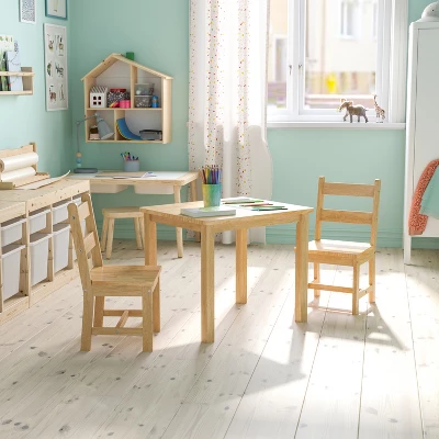 Flash Furniture Kids Solid Hardwood Table And Chair Set For Playroom, Bedroom, Kitchen - 3 Piece Set 1 Flash Furniture Kids Solid Hardwood Table And Chair Set For Playroom, Bedroom, Kitchen - 3 Piece Set