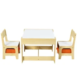 Costway Kids Table Chairs Set With Storage Boxes Blackboard Whiteboard Drawing GreyNature -Children Household Series GUEST 190d4cc4 df34 490c a6ee 74817933076c