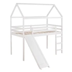 Twin Size House Shape Loft Bed With Slides, White - ModernLuxe -Children Household Series GUEST 193a646d 49dd 4d63 9ade df4e43aa09f2