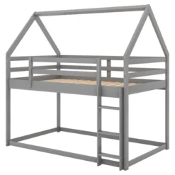 Twin Over Twin House Shaped Bunk Bed With Ladder And Guardrail-ModernLuxe 18 Twin Over Twin House Shaped Bunk Bed With Ladder And Guardrail-ModernLuxe -Children Household Series GUEST 1a8ed998 0f4f 4dae 8e99 1041adc200c1