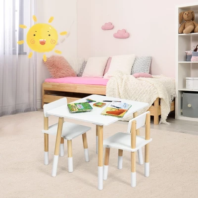 Costway Kids Wooden Table & 2 Chairs Set Children Activity Table Set 1 Costway Kids Wooden Table & 2 Chairs Set Children Activity Table Set