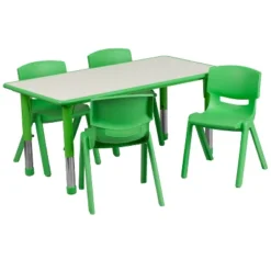 Emma And Oliver 23.625"W X 47.25"L Rectangular Plastic Height Adjustable Activity Table Set With 4 Chairs -Children Household Series GUEST 1e970c6c 7142 4809 bdf3 074073536da7