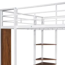 Full Size Metal Loft Bed With 2 Shelves And One Desk - ModernLuxe -Children Household Series GUEST 1ed04333 e656 40ac 8a88 4b5483f3eaa4