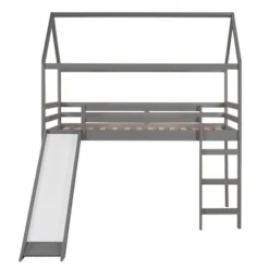 House Shape Twin Size Loft Bed With Slide, Gray - ModernLuxe -Children Household Series GUEST 20cd095e 3126 4a5e b4ff 2d77b85a2768