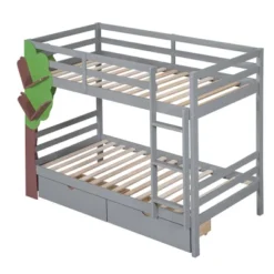 Twin-Over-Twin Bunk Bed With A Tree Decor And Two Storage Drawers-ModernLuxe -Children Household Series GUEST 20cfa0a5 7ab5 4816 a662 9fefcaa108ef