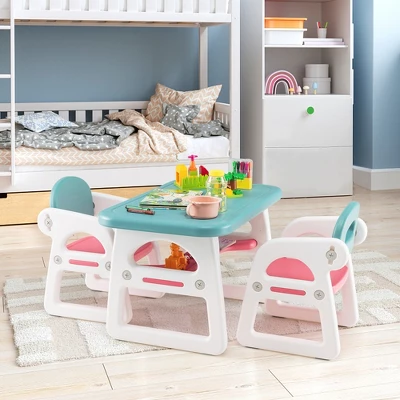 Costway 3-Piece Kids Table And Chair Set Toddler Activity Study Desk With Building Blocks 2 Costway 3-Piece Kids Table And Chair Set Toddler Activity Study Desk With Building Blocks - Image 2