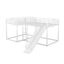Full And Twin Size L-Shaped Metal Bunk Bed With Slide And Ladder-ModernLuxe -Children Household Series GUEST 2324c6e7 51cb 4d6c bf9a c4dabfce5190