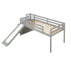 Twin Size Loft Bed With Staircase, Safety Guardrails And Slide-ModernLuxe -Children Household Series GUEST 23e03862 e8e6 471f b151 44c16308d0ec