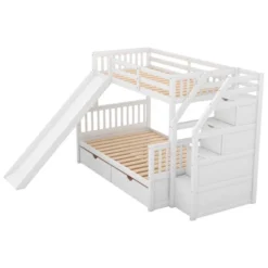 Twin Over Full Bunk Bed With Drawers,Storage Staircase And Slide-ModernLuxe -Children Household Series GUEST 255753a2 07e9 45da 91e6 7bb7a1a1795e