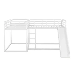 Full And Twin Size L-Shaped Metal Bunk Bed With Slide And Ladder-ModernLuxe -Children Household Series GUEST 25cc18e8 dd21 4988 9a3d 44cc21e38fd1