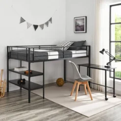 Twin Analise Metal Low Loft Bed With Desk And Storage Black - Saracina Home -Children Household Series GUEST 26e7a46a 7aaa 4be6 adee 58e16a185626
