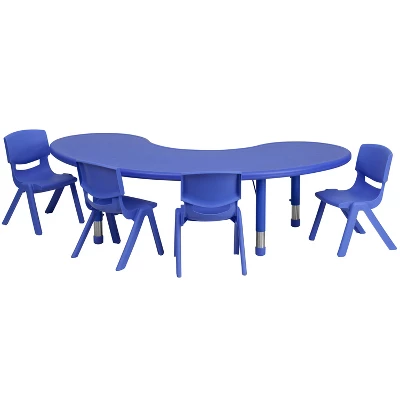 Flash Furniture 35"W X 65"L Half-Moon Plastic Height Adjustable Activity Table Set With 4 Chairs 4 Flash Furniture 35"W X 65"L Half-Moon Plastic Height Adjustable Activity Table Set With 4 Chairs - Image 4
