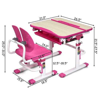 Costway Children Desk Chair Set Adjustable Study Table Drawer Winged Backrest Chair 1 Costway Children Desk Chair Set Adjustable Study Table Drawer Winged Backrest Chair