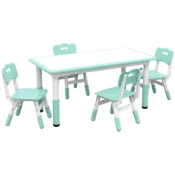 Qaba Kids Table And Chair Set With 4 Chairs, Adjustable Height, Easy To Clean Table Surface, For 1.5 - 5 Years Old -Children Household Series GUEST 2b8852fb 0182 4bed 96d3 4619727e9afc