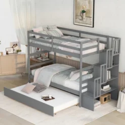 Twin Over Twin Bunk Bed With Trundle, Stairs And Storage Shelves-ModernLuxe 11 Twin Over Twin Bunk Bed With Trundle, Stairs And Storage Shelves-ModernLuxe -Children Household Series GUEST 2c7f167a 1ec0 4637 9663 1ddd4dc4b8da