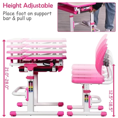 Costway Children Desk Chair Set Adjustable Study Table Drawer Winged Backrest Chair 4 Costway Children Desk Chair Set Adjustable Study Table Drawer Winged Backrest Chair - Image 4