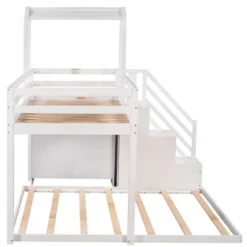 Twin Over Full Bunk Bed With Staircase, Shelves And House Roof-ModernLuxe -Children Household Series GUEST 3084b52a d9db 411b 901a 5c8fef663a6a
