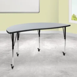 Emma And Oliver Mobile 60" Half Circle Wave Collaborative Grey Adjustable Height Activity Table