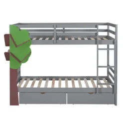 Twin-Over-Twin Bunk Bed With A Tree Decor And Two Storage Drawers-ModernLuxe -Children Household Series GUEST 311cb700 45de 4d97 9a11 d075683995e3