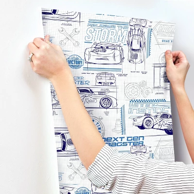 Disney Pixar Cars Schematic Peel And Stick Wallpaper Blue - RoomMates 2 Disney Pixar Cars Schematic Peel And Stick Wallpaper Blue - RoomMates - Image 2