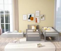 Twin Over Twin Wood Bunk Bed With Safety Rail And Movable Trundle-ModernLuxe -Children Household Series GUEST 32864dfa eba7 4ec8 84da 657fdda33e94